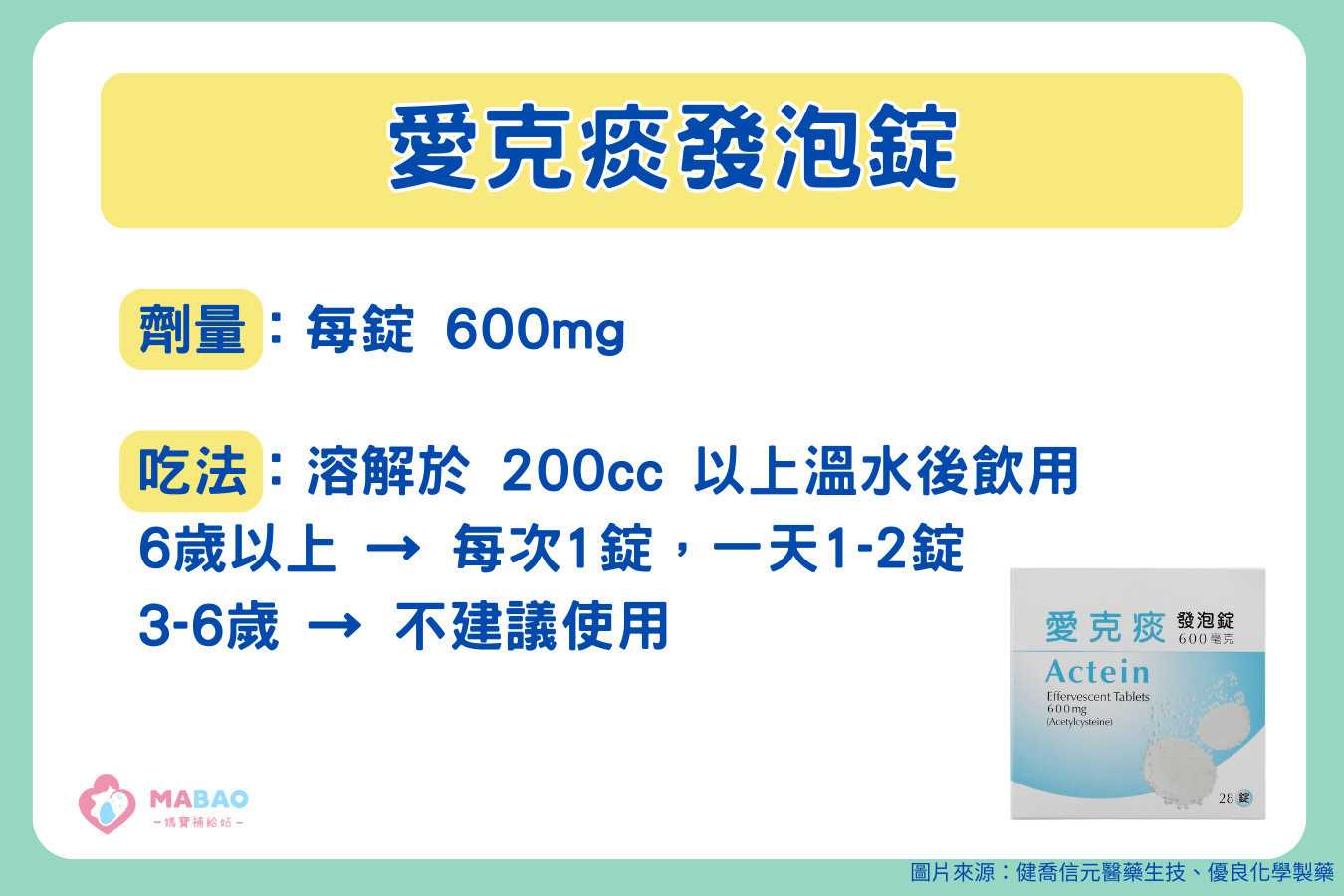 愛克痰發泡錠的基本介紹，包含劑量與吃法
